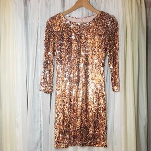 🍾 Rose Gold Sequin Mid Sleeve Dress